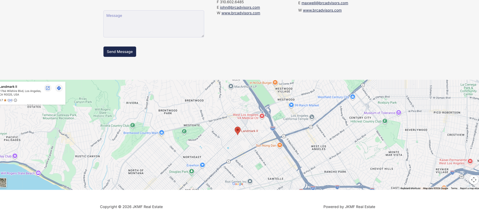 Contact page with Maxwell Forester and John Katnik team info